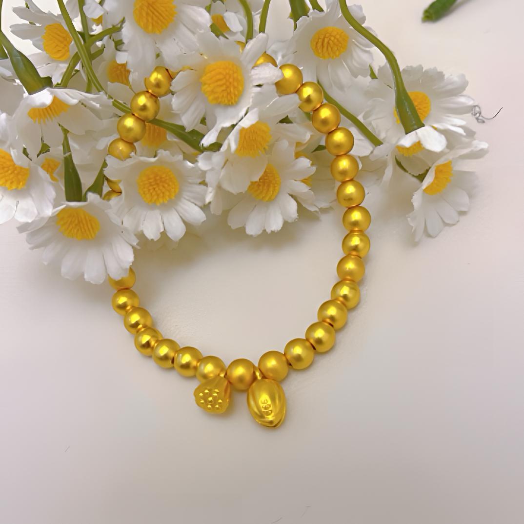 合金手链 黄色古法精工两世欢金色手链简约百搭饰品串珠情侣款