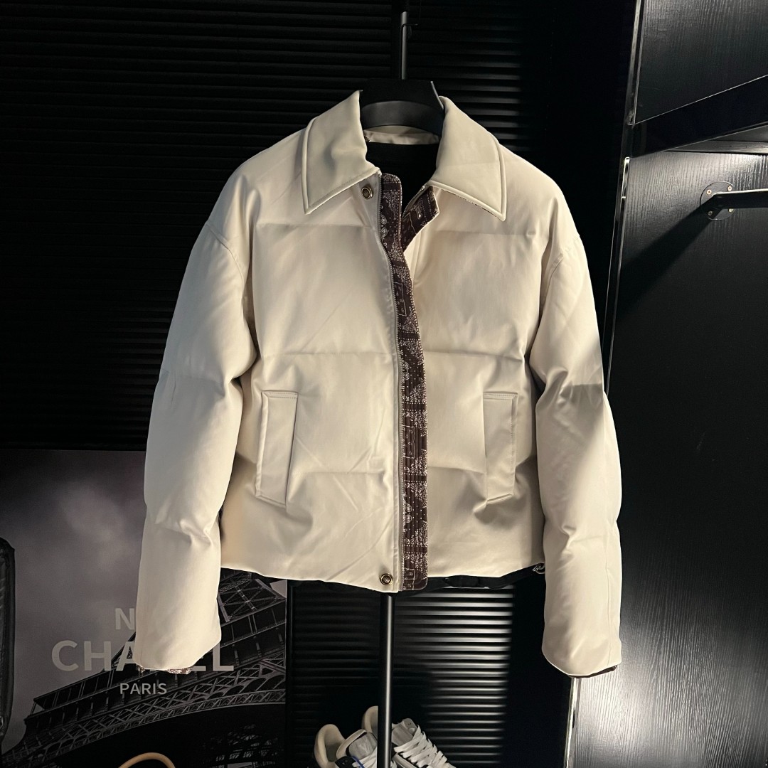 CQ-男装腰果花拼接皮领手塞棉服男士短款时尚宽松休闲