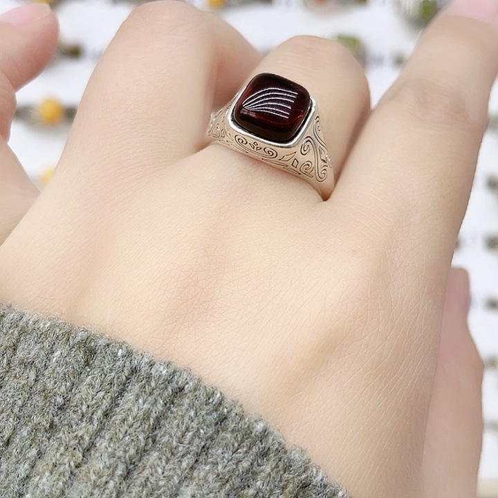 血珀戒指银S925镶嵌天然