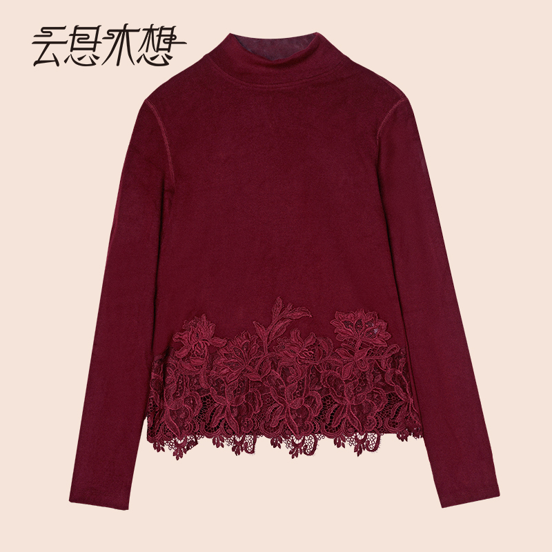 25年秋Ysimo-X云思木想 花开蝶舞蕾丝绣花半高领舒适长袖T恤14046