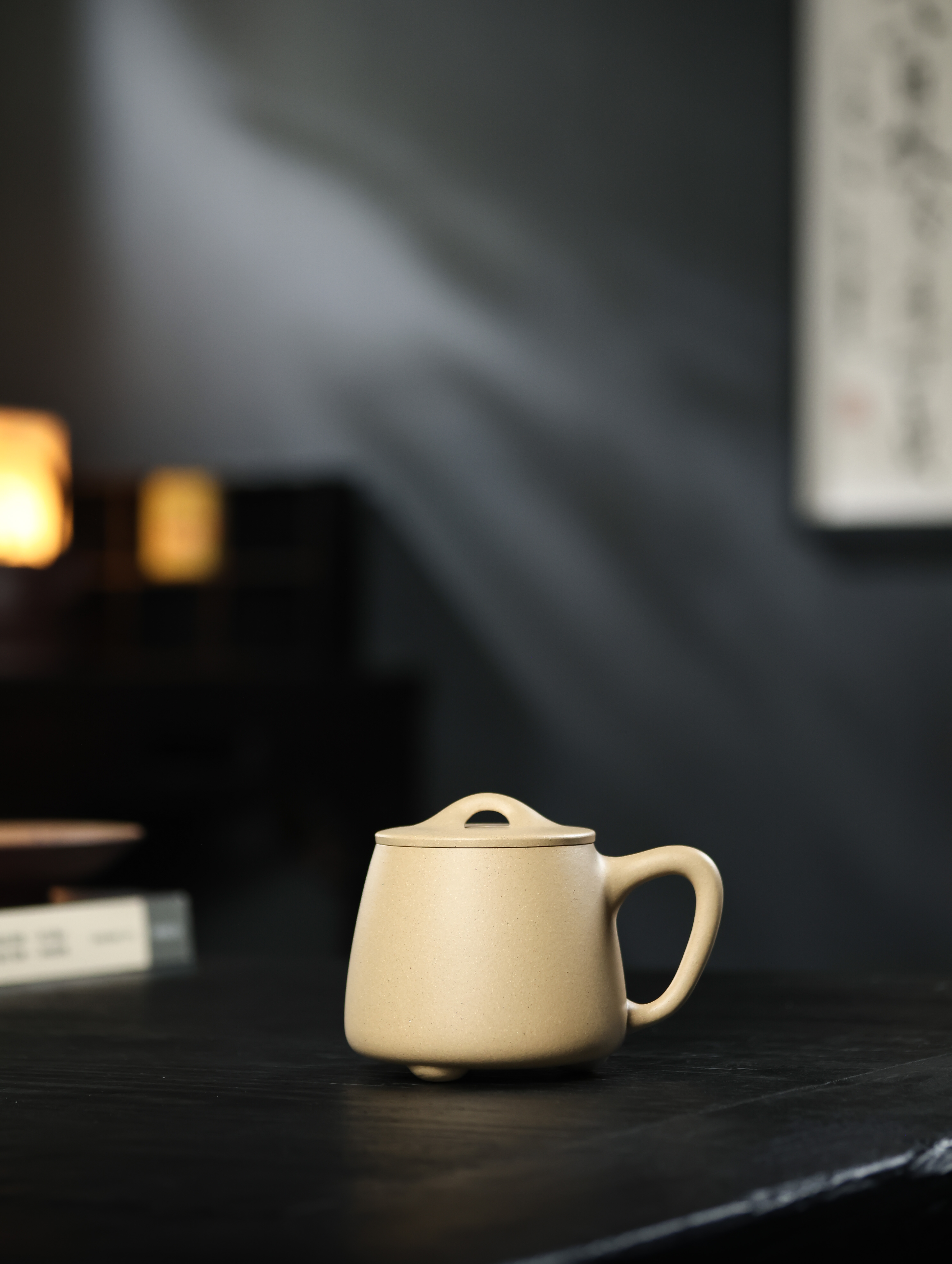 宜兴原矿本绿手工石瓢盖杯350毫升