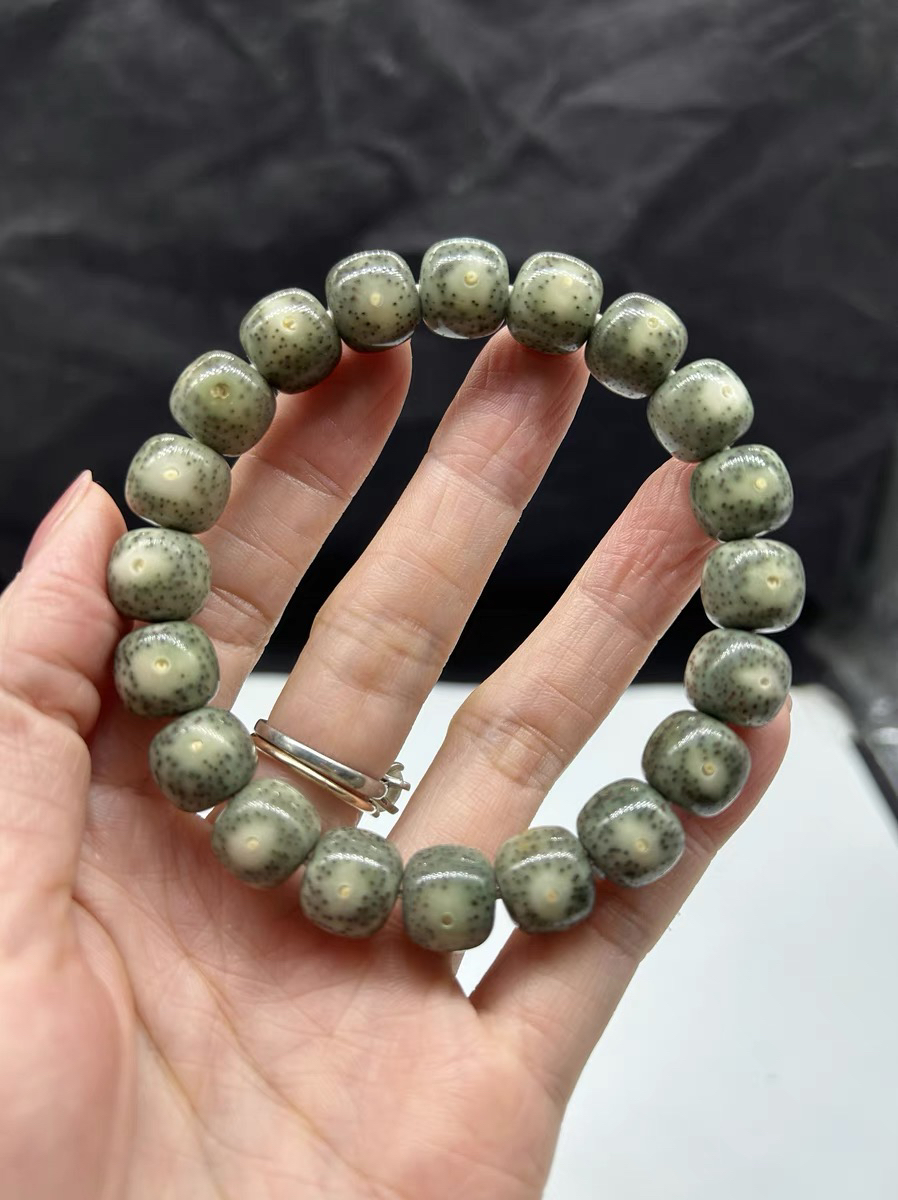 收藏级别海南毛感料星月菩提石玉料绿冰11X12正月大眼睛月朗星稀