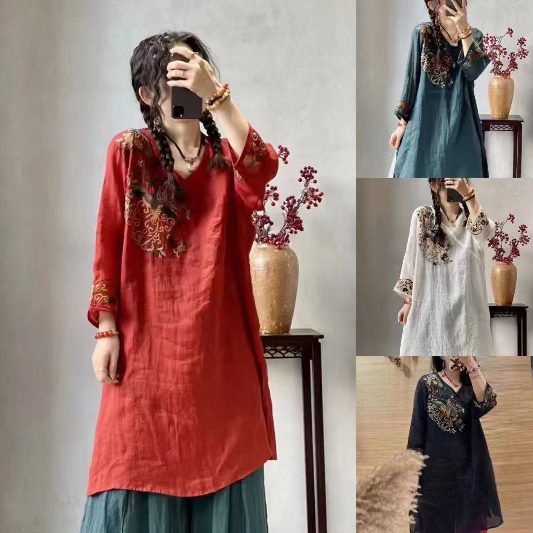 2025款新款中式原创苎麻气质中国风时尚显瘦上衣女苎麻高档上衣女