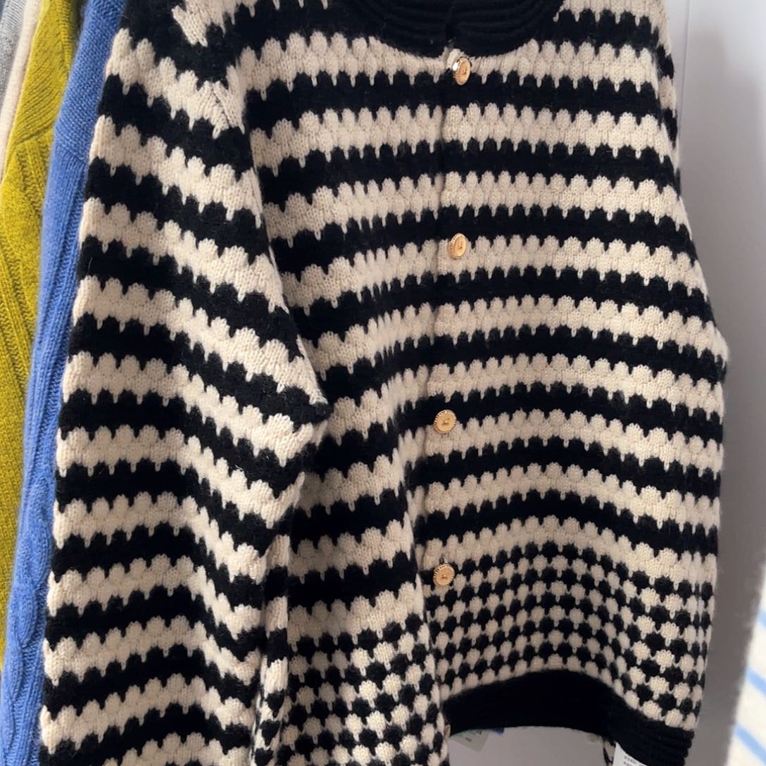 小香风 黑白 条纹 羊绒开衫