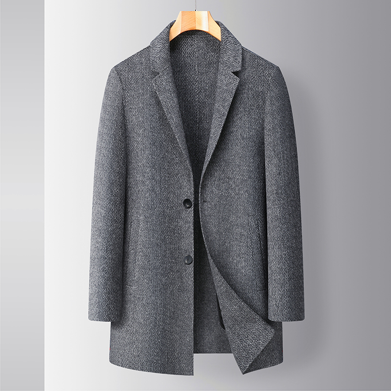秋冬男士中长款大码男装毛呢羊毛呢大衣双面呢轻奢商务翻领9207