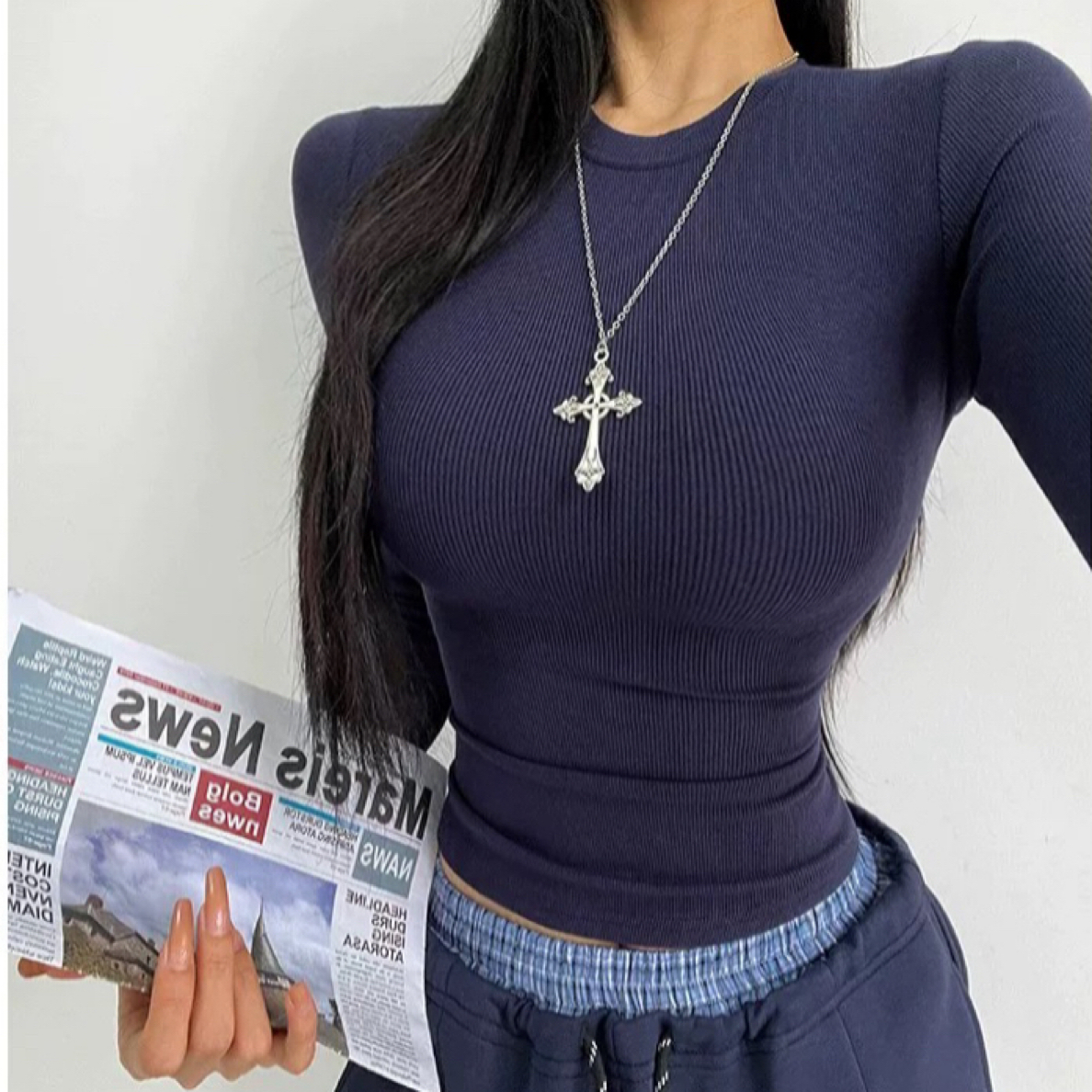 秋冬加绒洋气高级感辣妹长袖正肩修身打底T恤