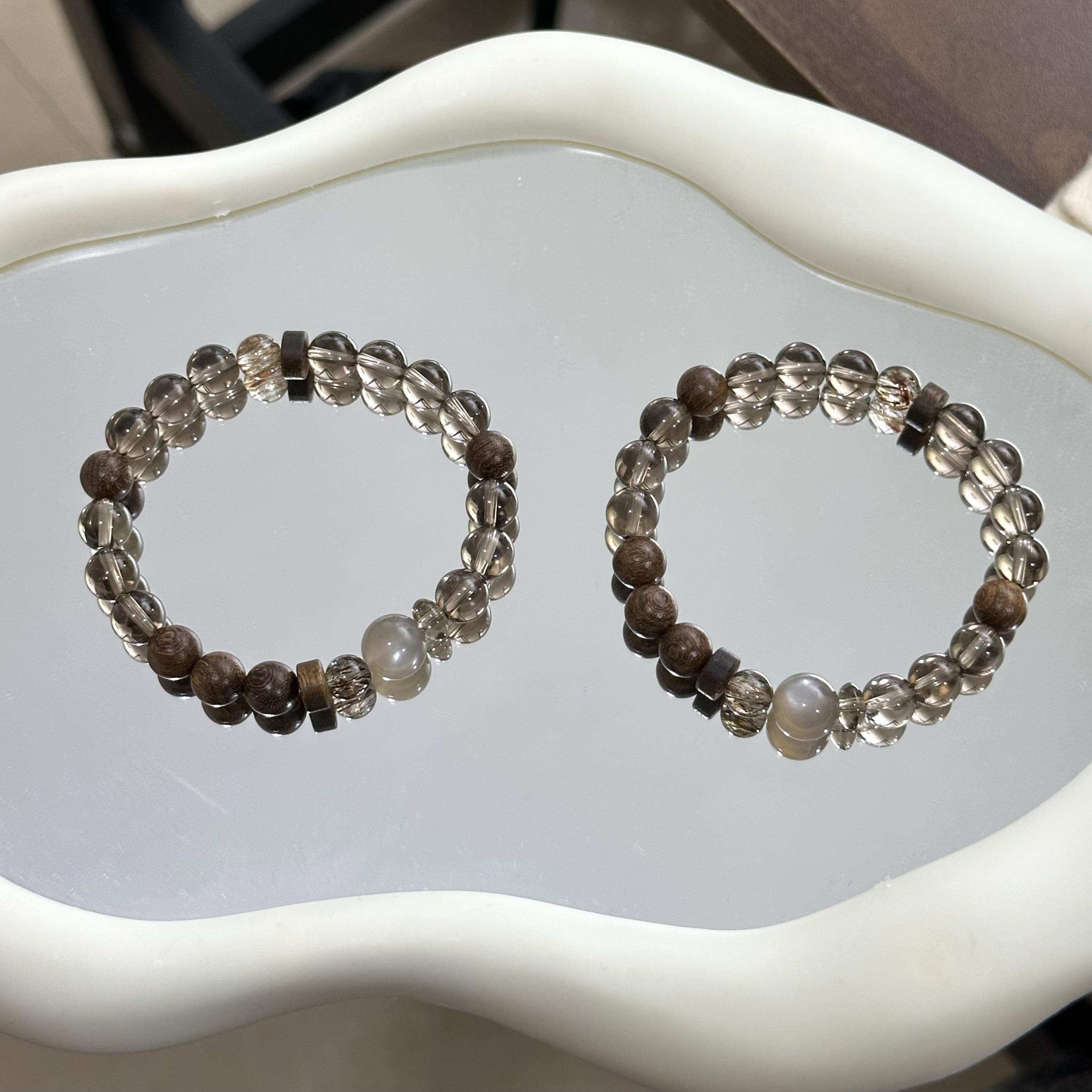 天然茶晶+黑金超七+沉沉隔片手串 8mm