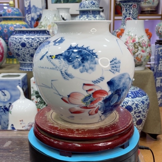 花瓶全手工釉下荷为贵坛罐