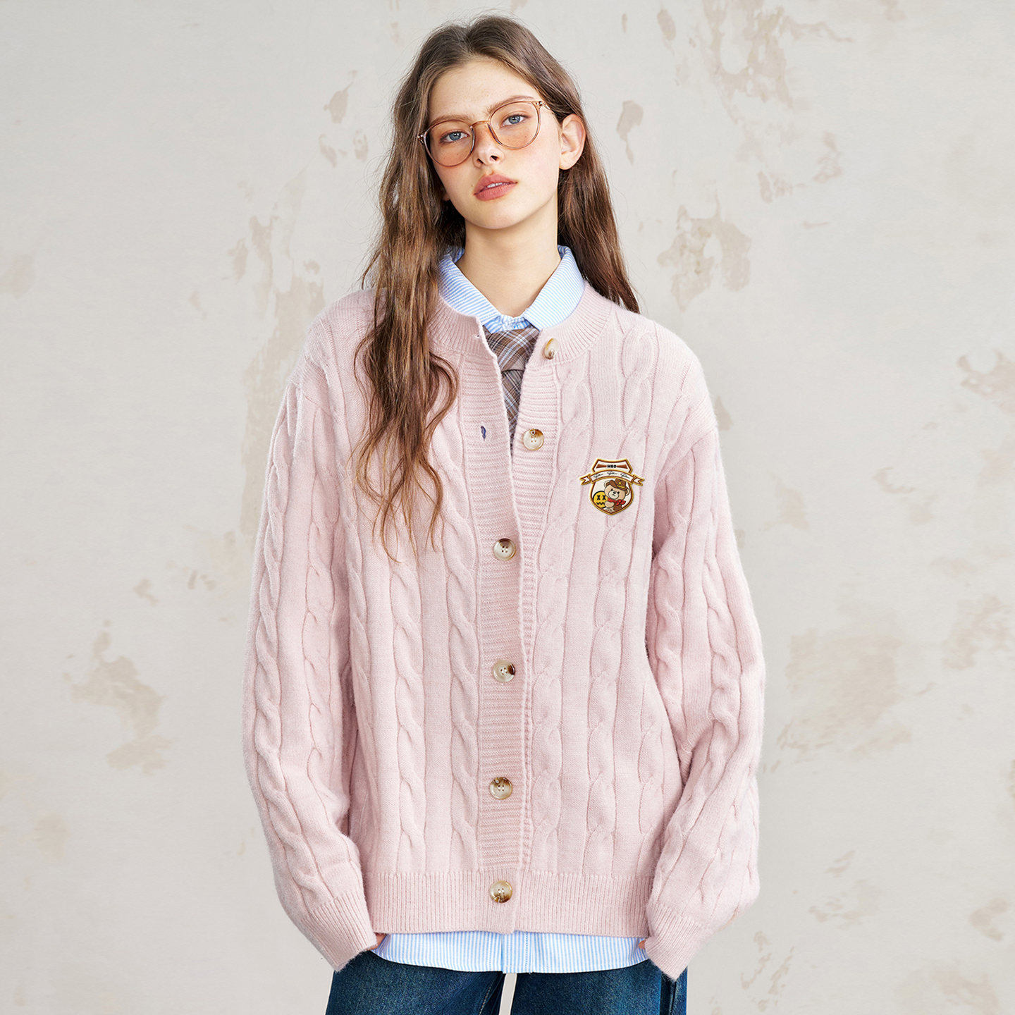 小恶魔粉色绞花针织开衫女男秋冬设计感小众毛衣外搭美式休闲上衣