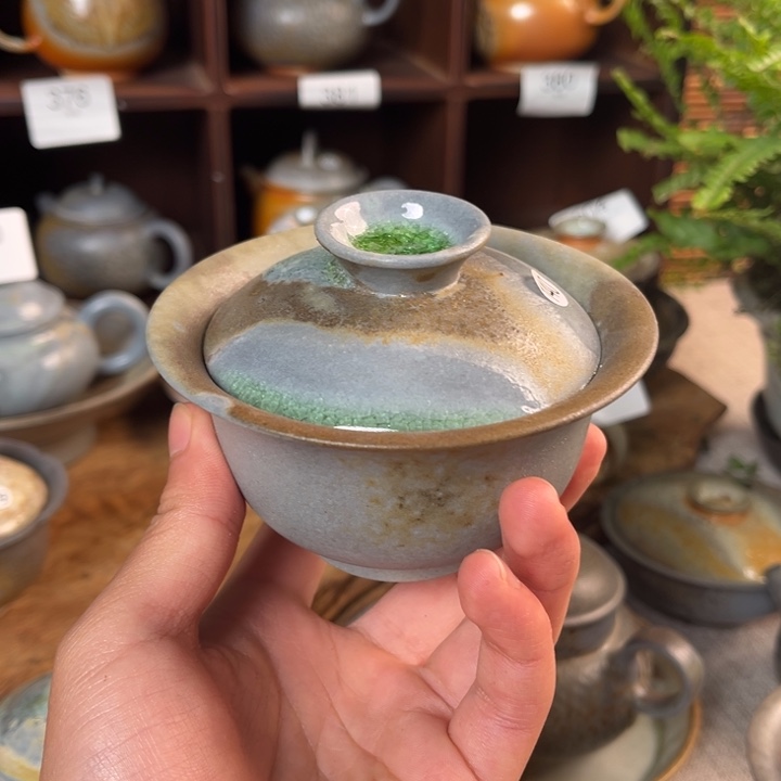 柴烧落灰手工盖碗放漏