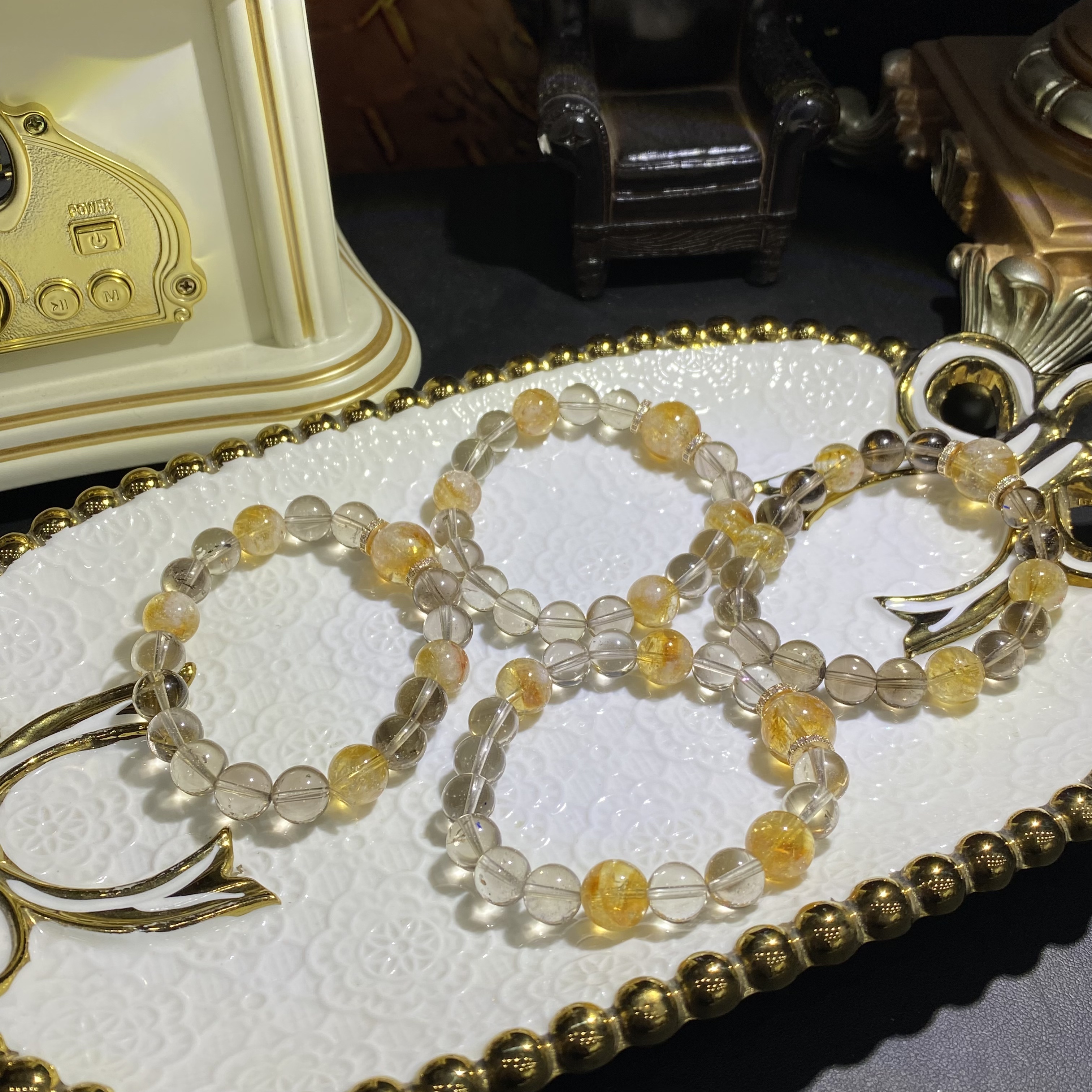 X1290-天然茶水晶搭配黄水晶手串单圈设计款-多样性发其一