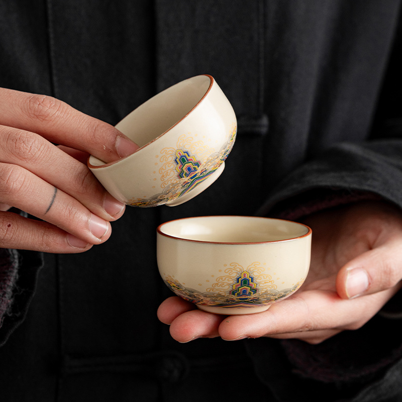 汝窑海浪江崖品茗杯功夫茶具套装单杯陶瓷茶杯主人杯陶瓷开片可养