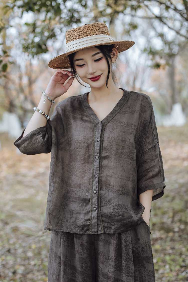 文艺复古苎麻衫女2025夏季新款高级感衬衣时尚气质上衣
