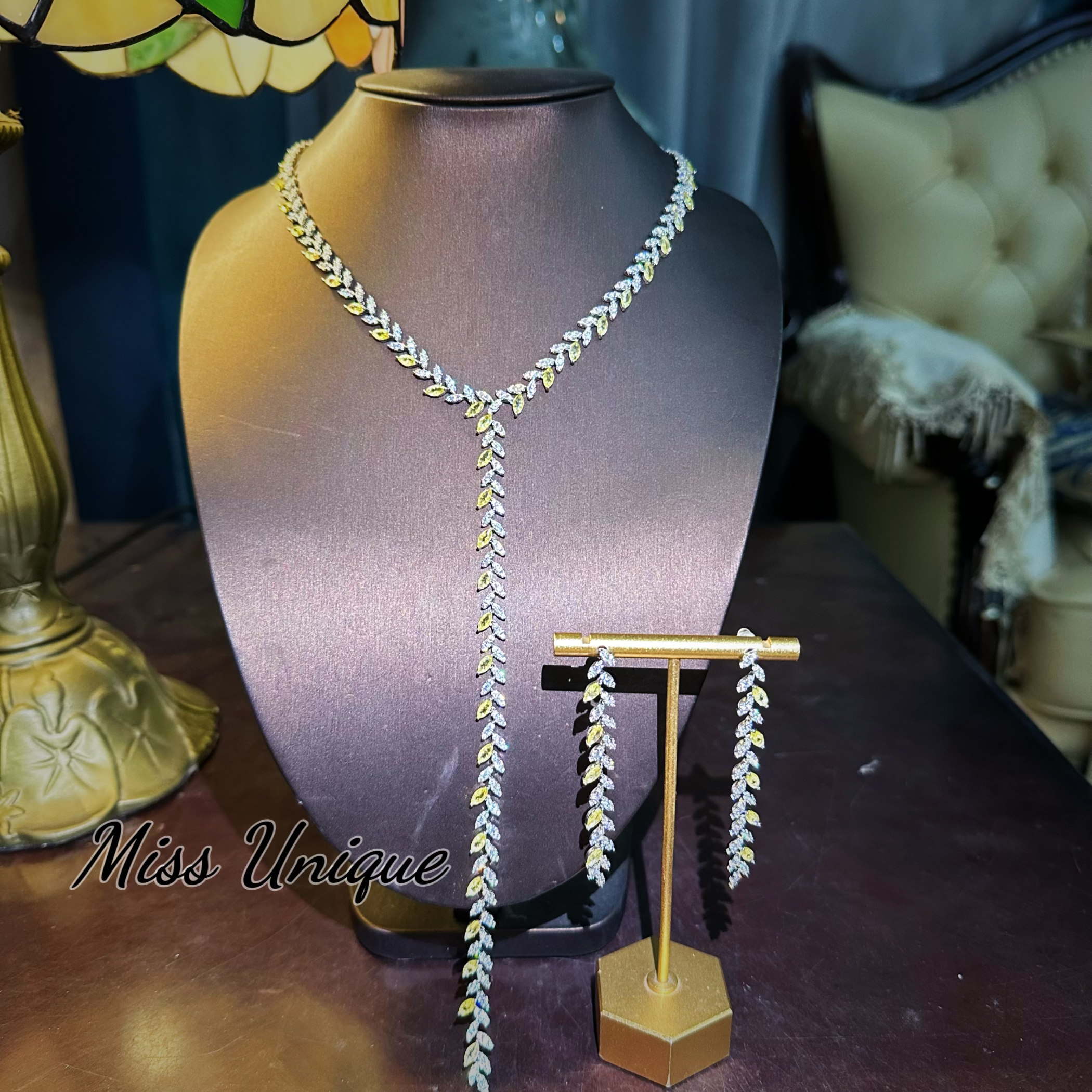   S2394黄色长麦穗Y项链套装