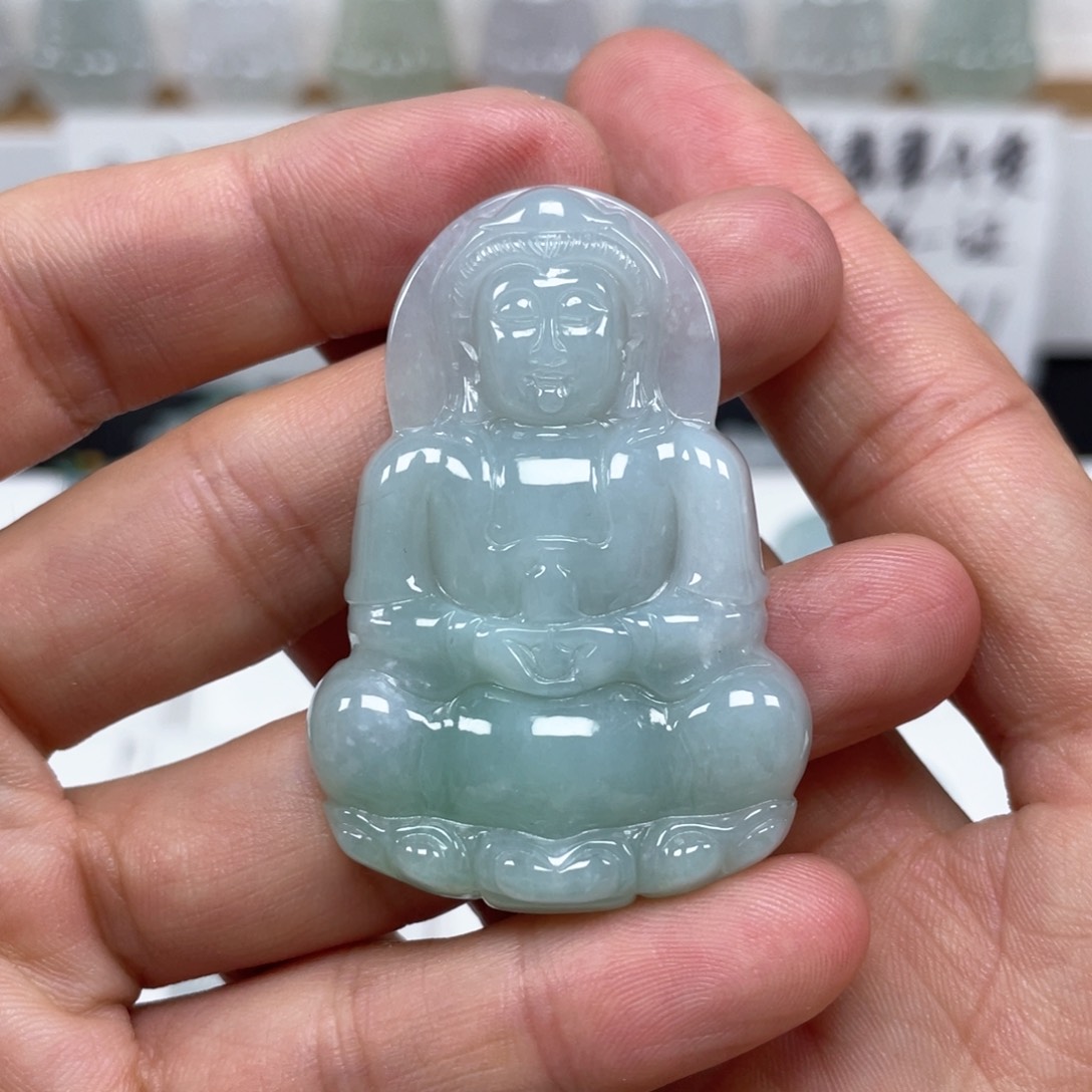翡翠颈饰未镶嵌天然翡翠A货观音65号