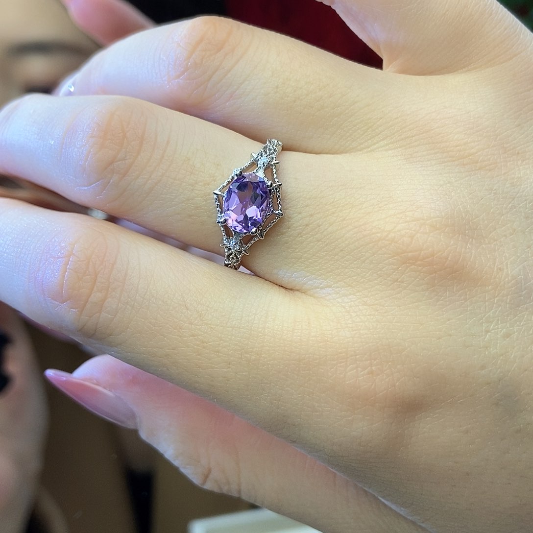 紫晶戒指，银S925镶嵌