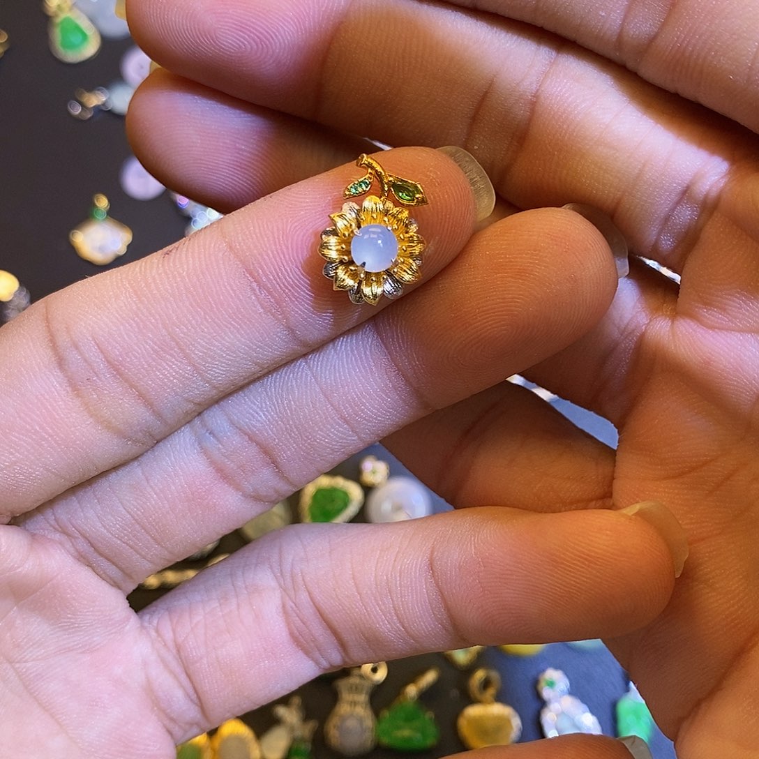 吊坠(不含链)银S925镶嵌翡翠