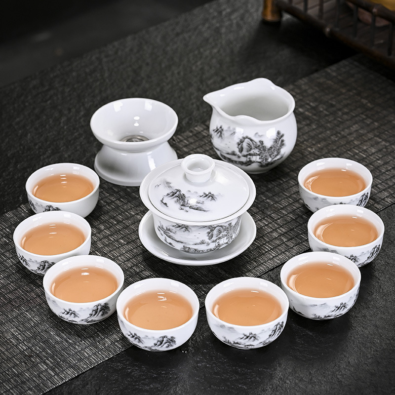 德化白瓷功夫茶具套装批发国庆中秋赠送伴手商务礼品陶瓷茶具印字