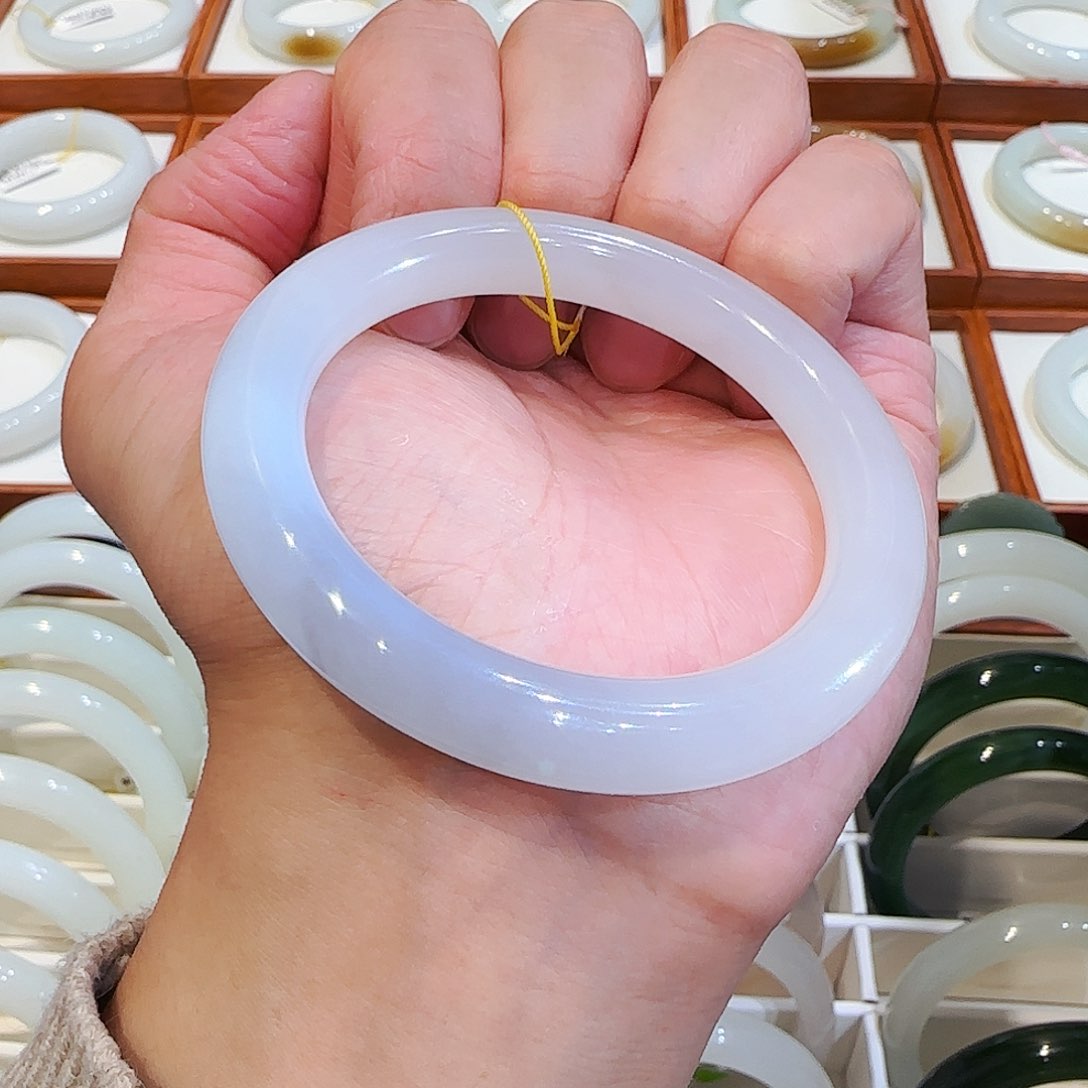 和田玉手镯未镶嵌高冰淡烟紫福镯55 56 57