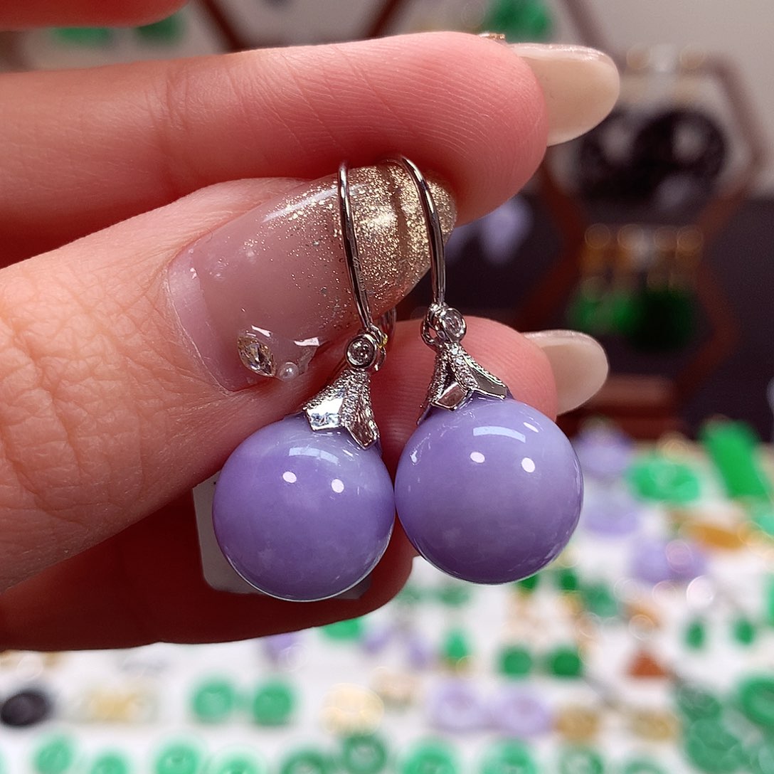 翡翠耳饰18K金镶嵌天然翡翠