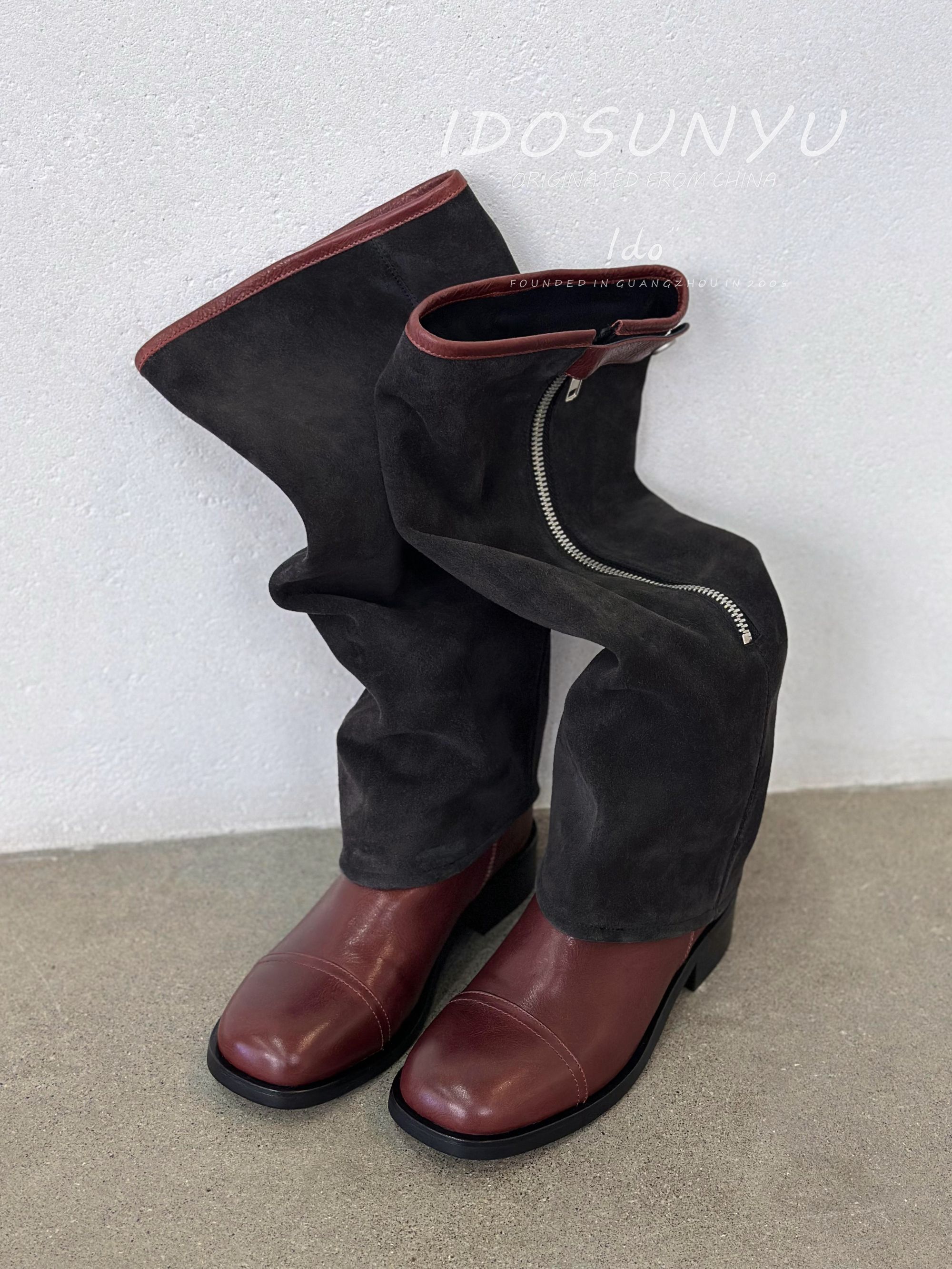 低跟圆头马丁靴英伦风后拉链短靴113-22-321