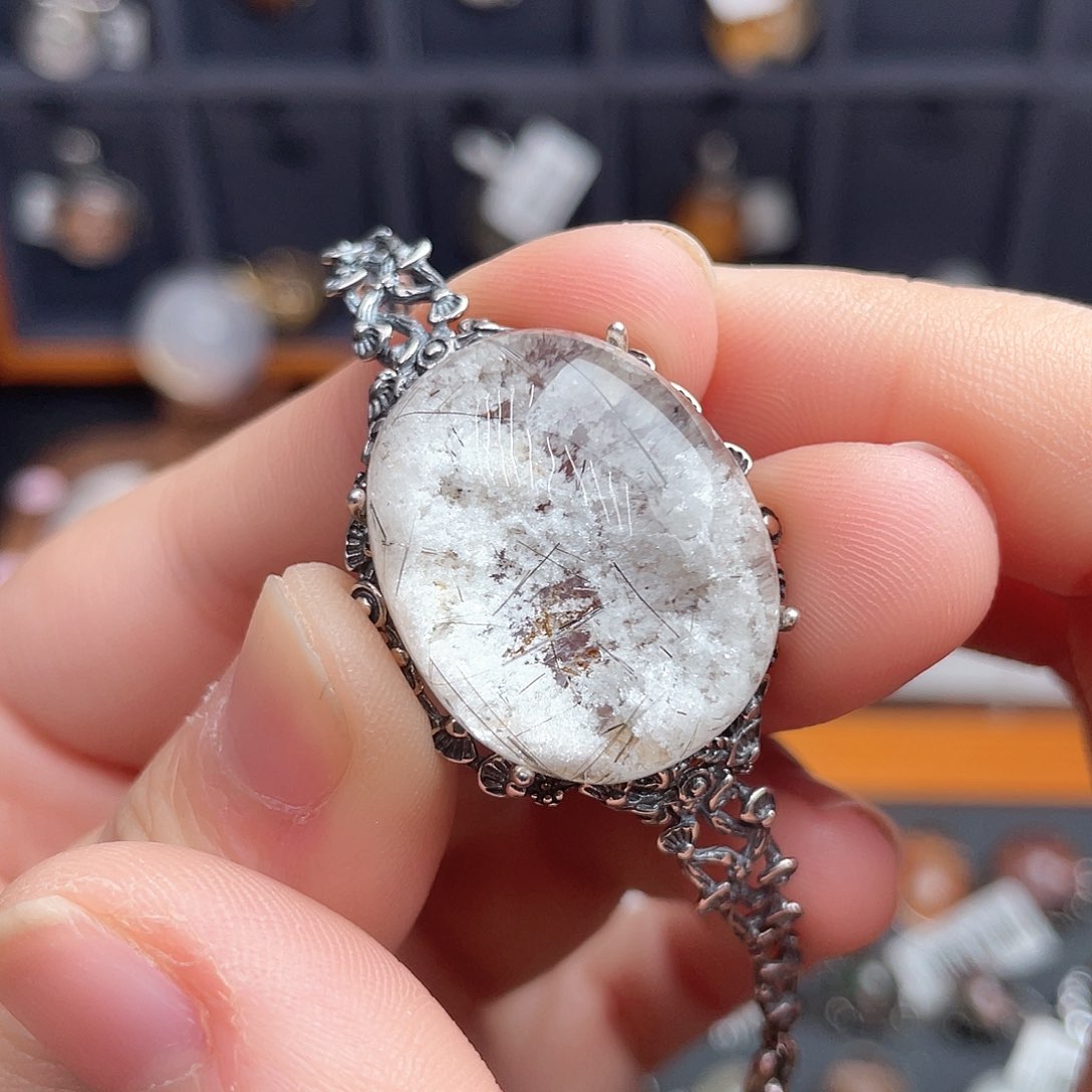 水晶手链银S925镶嵌摸***巴