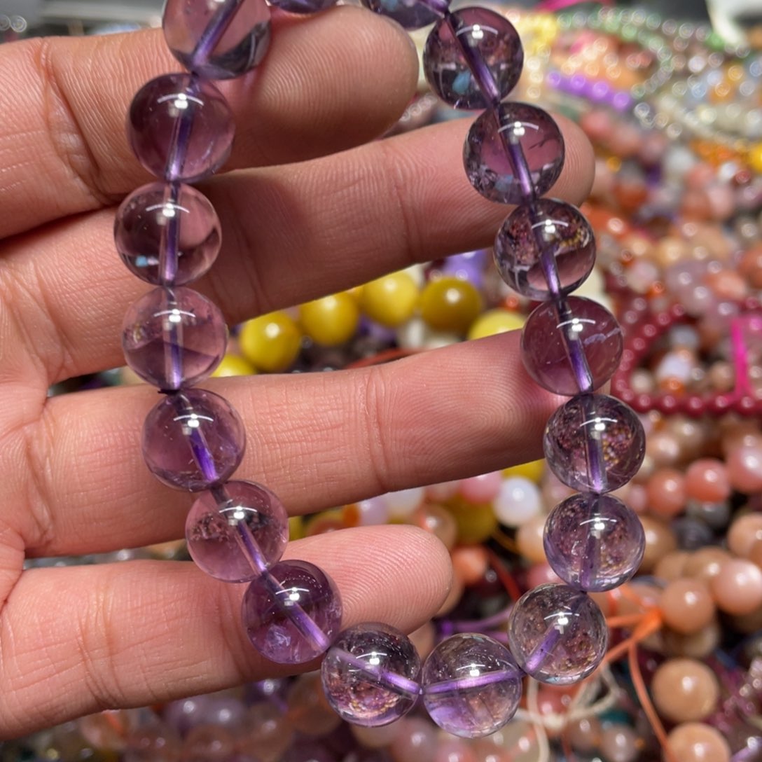 烟晶手链银S800镀金镶嵌