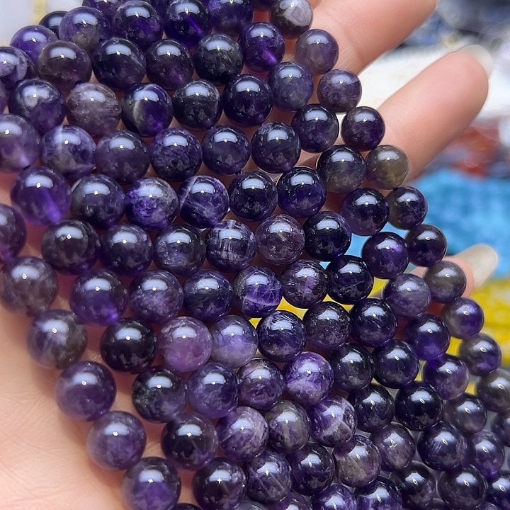 玛瑙/玉髓未镶嵌珠宝半成品T569  8m天然巴西紫水晶圆珠一条