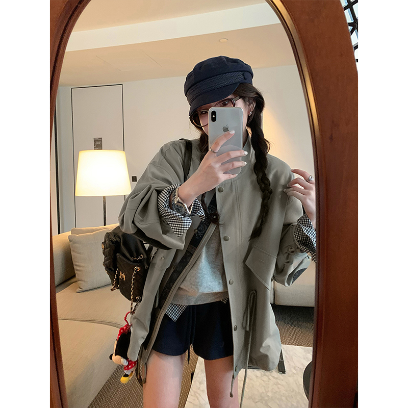 短款风衣女2025春秋新款撞色拼接极简日系休闲短外套松弛感小个子
