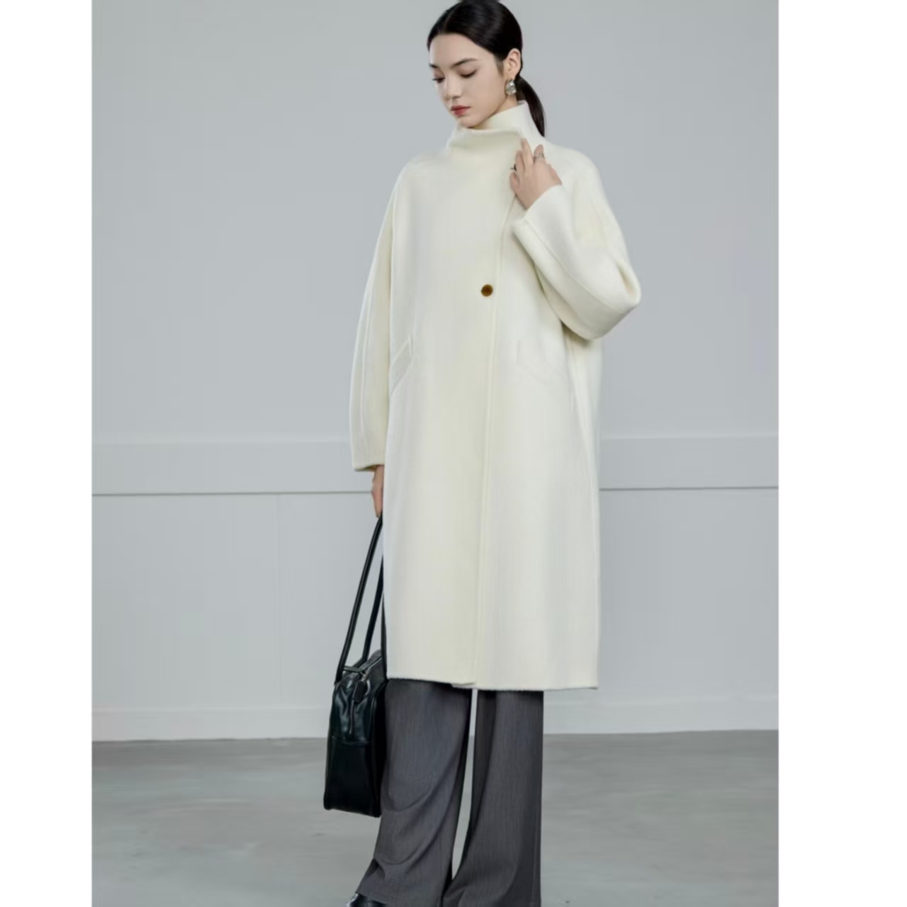 2025时尚韩系立领长款双面羊毛大衣8010
