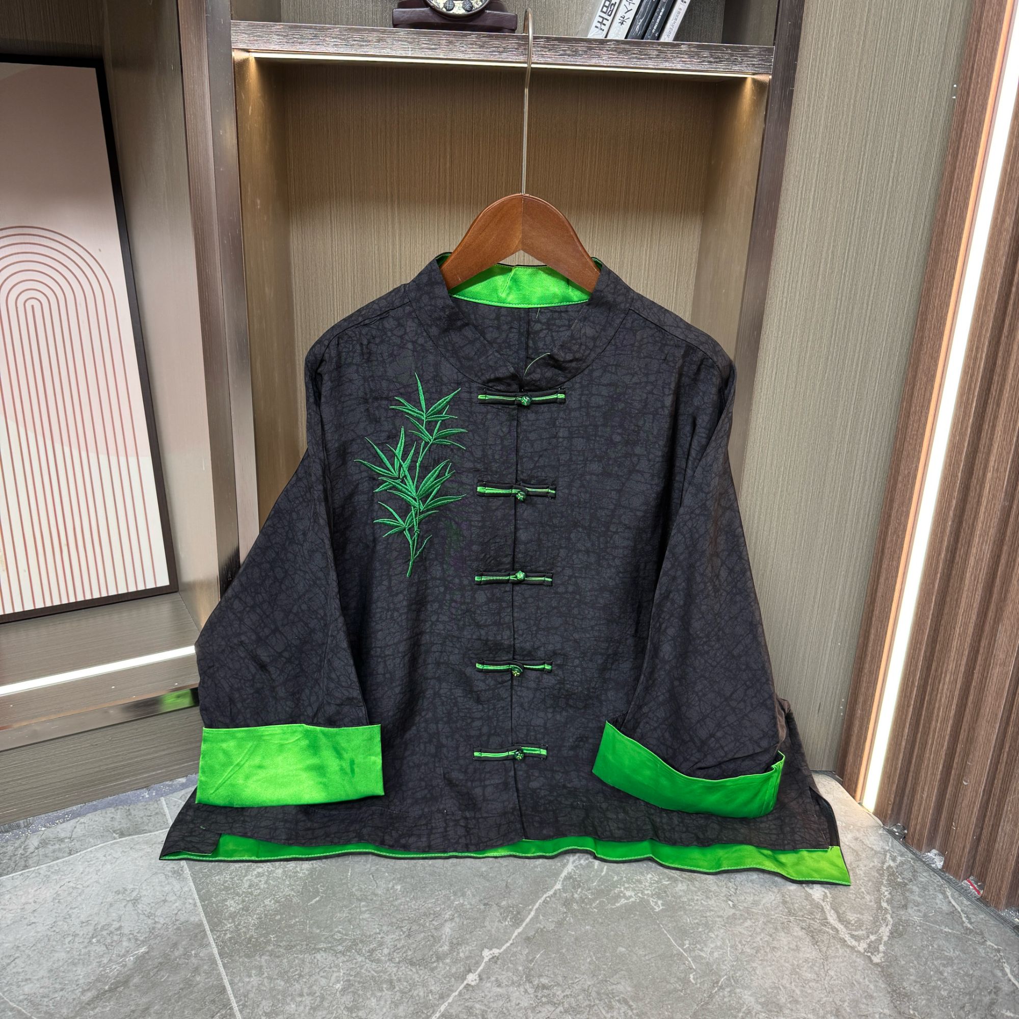 【幽竹】短款上衣中式国风宽松立领龟裂纹外套女