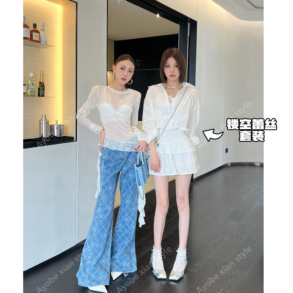 【Ayobe】冰湖夜月~白色清新可爱纯欲春季新品镂空蕾丝套装