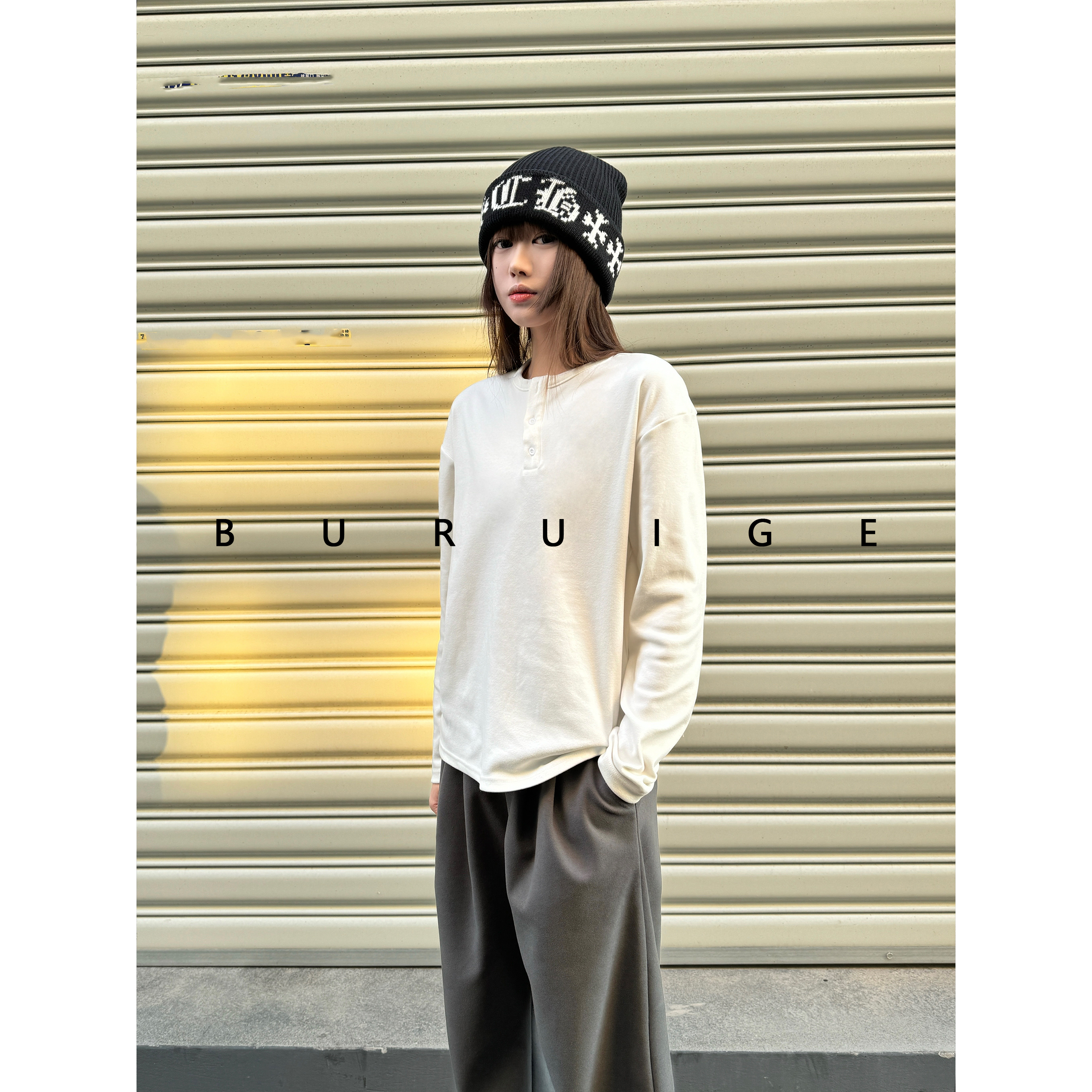 BURUIGE多色基础纯色亨利领长袖T恤男生上衣内搭德荣打底衫新品