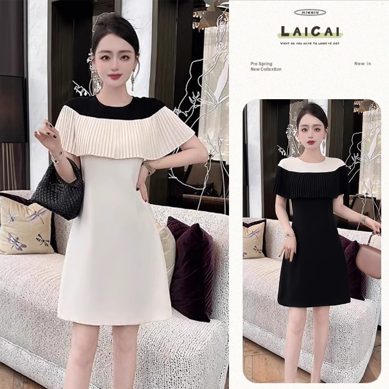 气质名媛夏季连衣裙2025新款法式简约大气遮肚子撞色高级优雅短裙