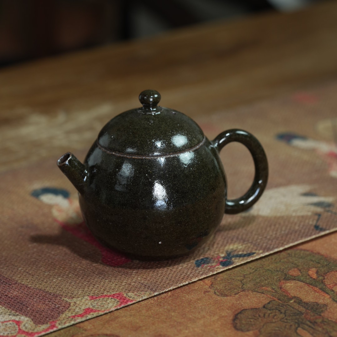 景德镇上庄陶瓷柴窑茶叶末纯手工小壶