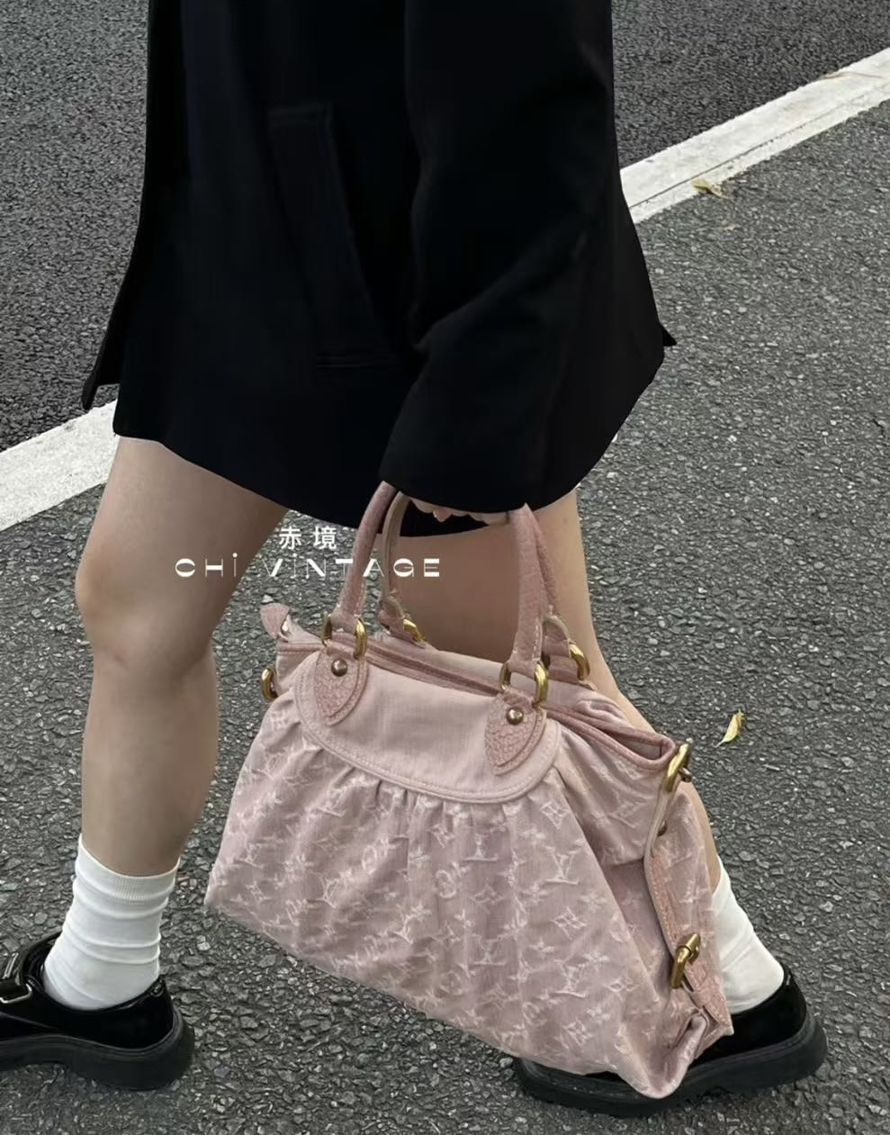 95新 LouisVuitton/路易威登 3164 粉色丹宁cabby 托特单肩09