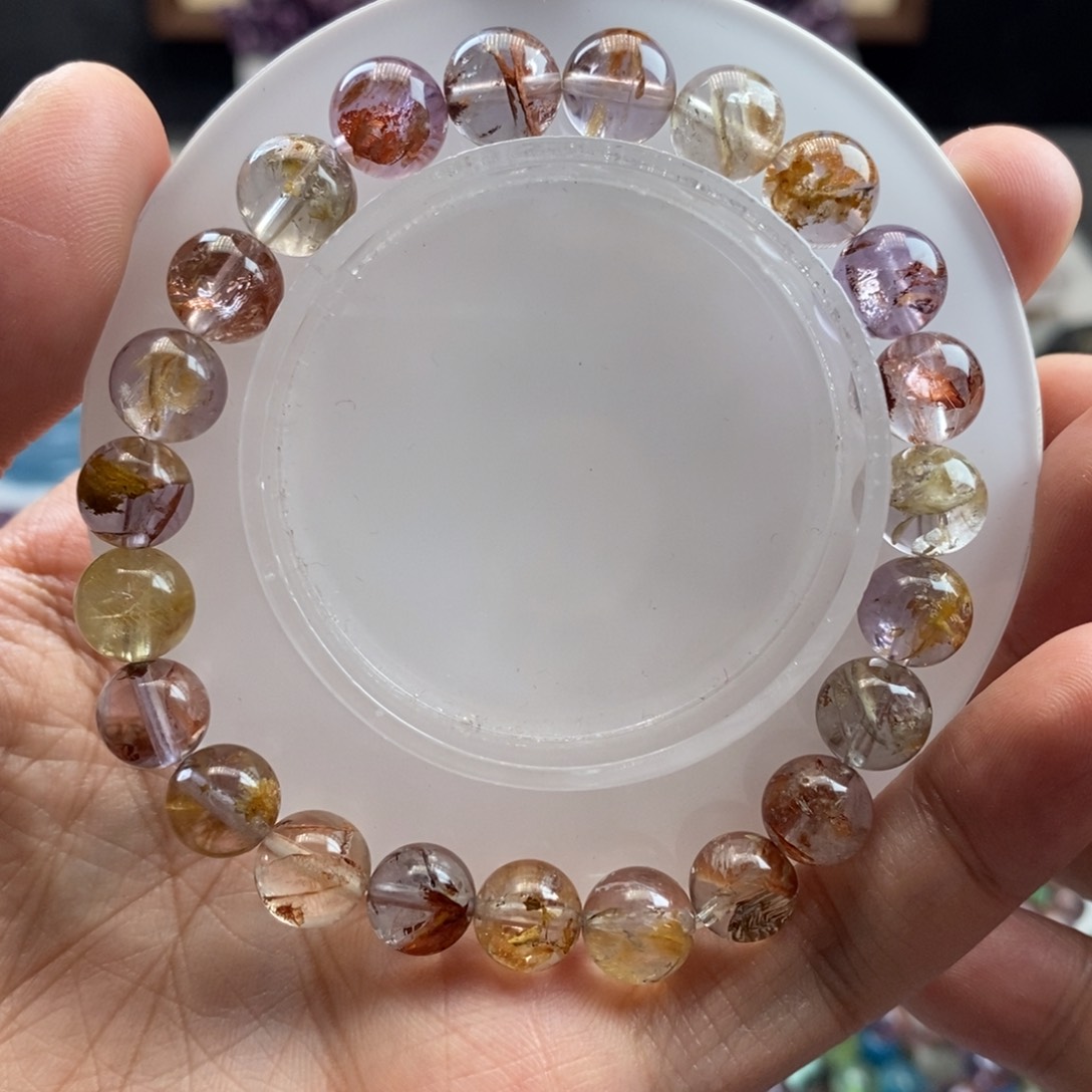 水晶手链未镶嵌天然紫幽灵9mm 00000098