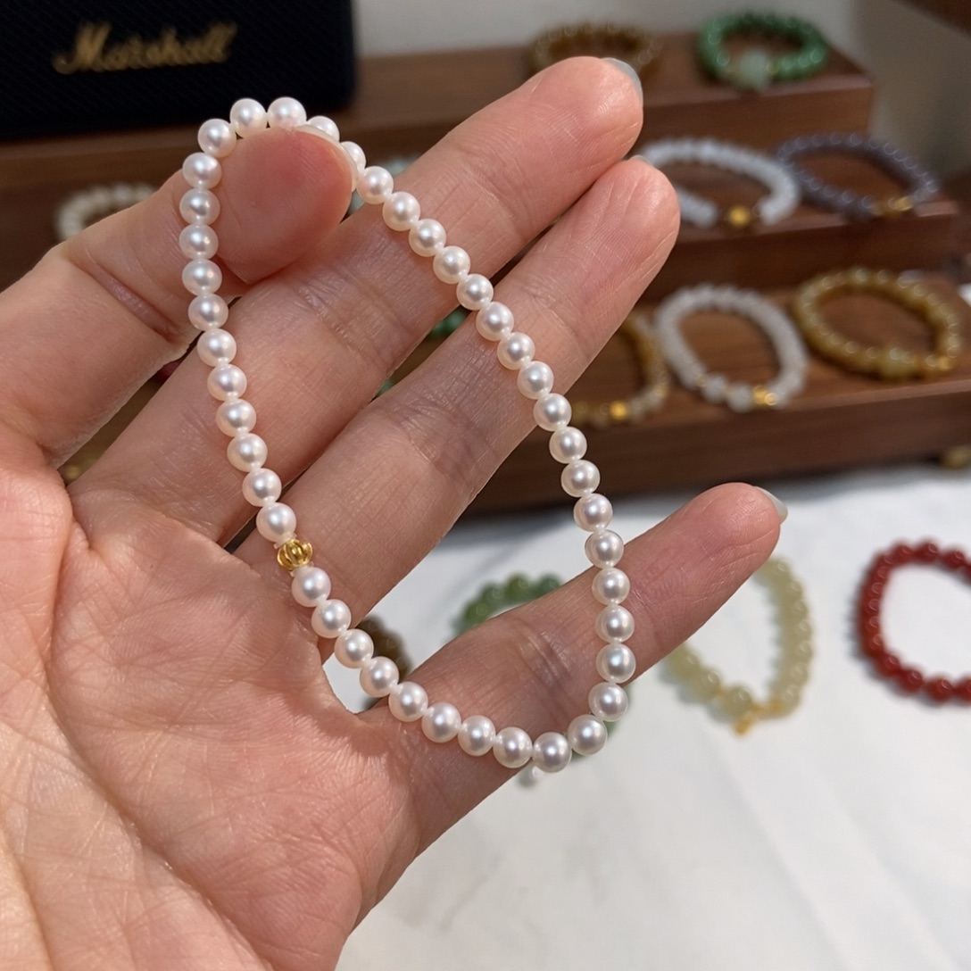 手绳淡水珍珠银S925镶嵌4mm淡水珍珠