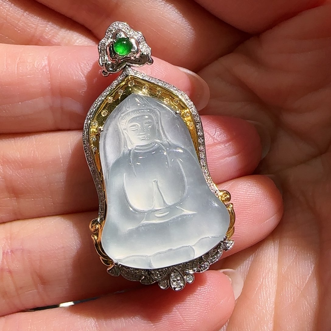 【闪购商品】颈饰18K金镶嵌翡翠欧**?天然A货翡翠