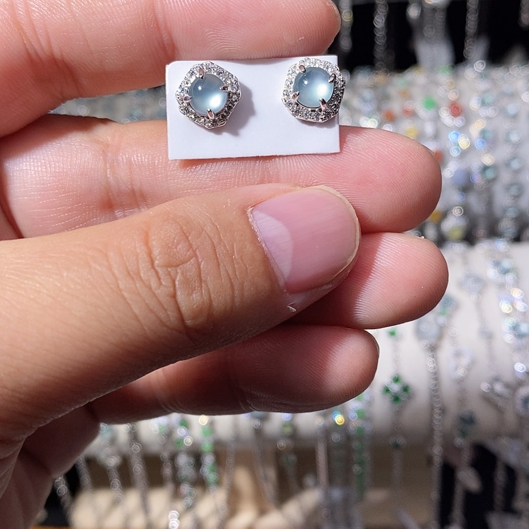 翡翠银S925镶嵌耳饰