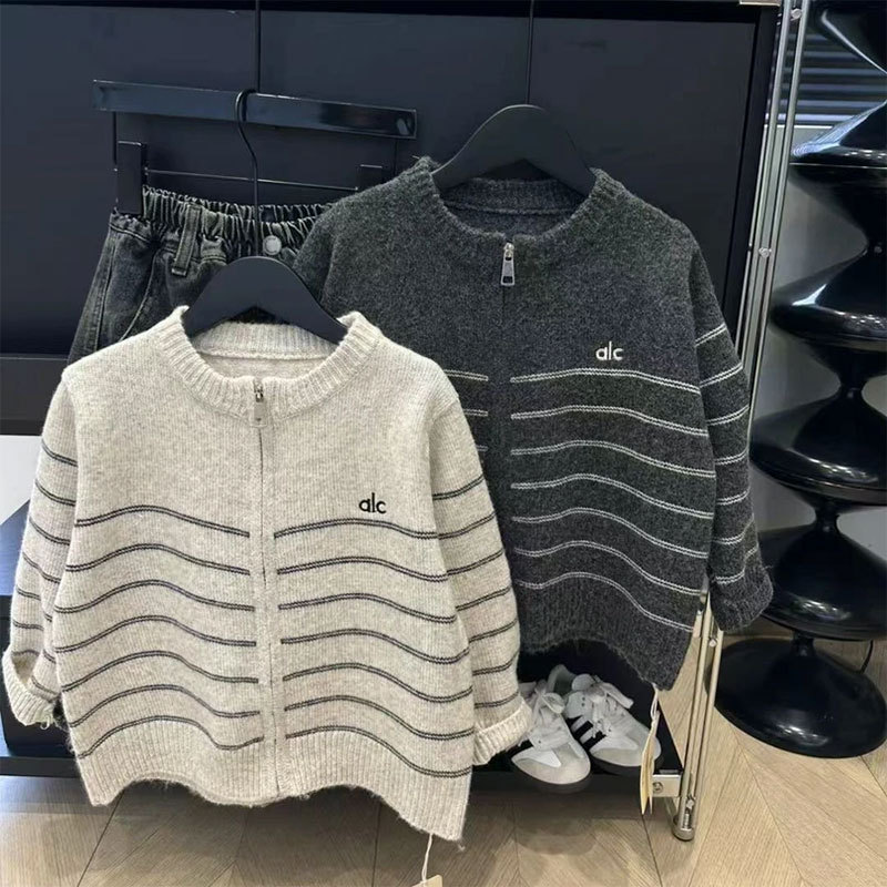 YeeHoO英氏【断码】儿童洋气条纹针织开衫男女童秋冬装宝宝保暖毛衣