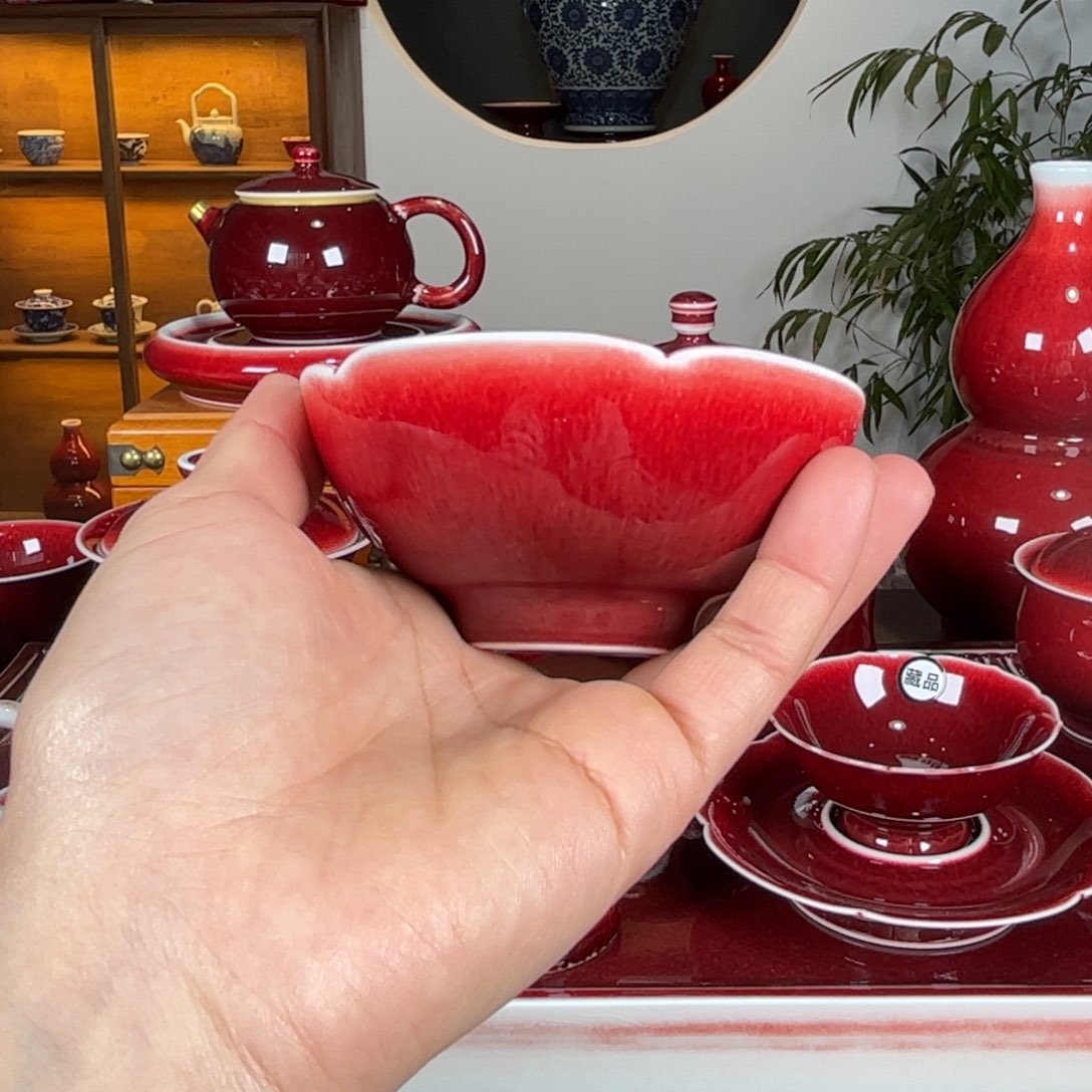 杯景德镇原矿郎红花口杯