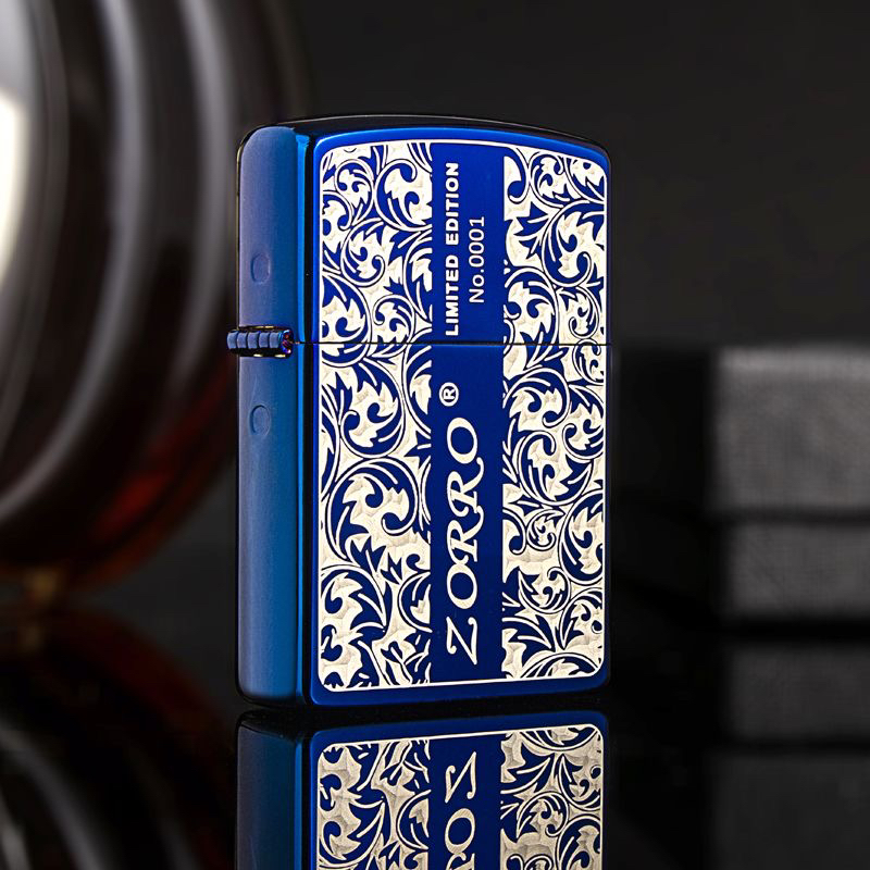 ZORRO佐罗蓝冰竖纹唐草905煤油防风打火机盔甲送礼男友礼物