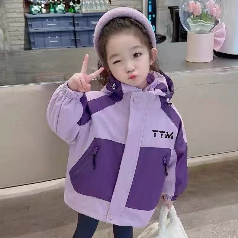 F029女童二合一可拆卸夹棉冲锋衣秋冬加厚防风外套