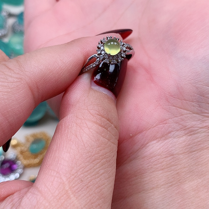 蛇纹石玉戒指银S925镶嵌