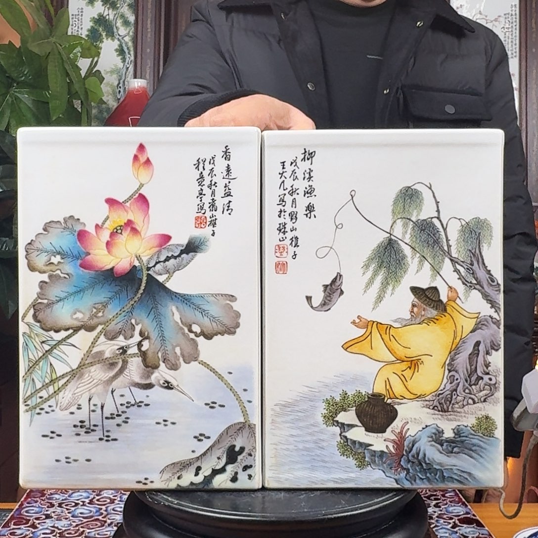 陶摆件景德镇陶瓷手工制作四方镶器一套