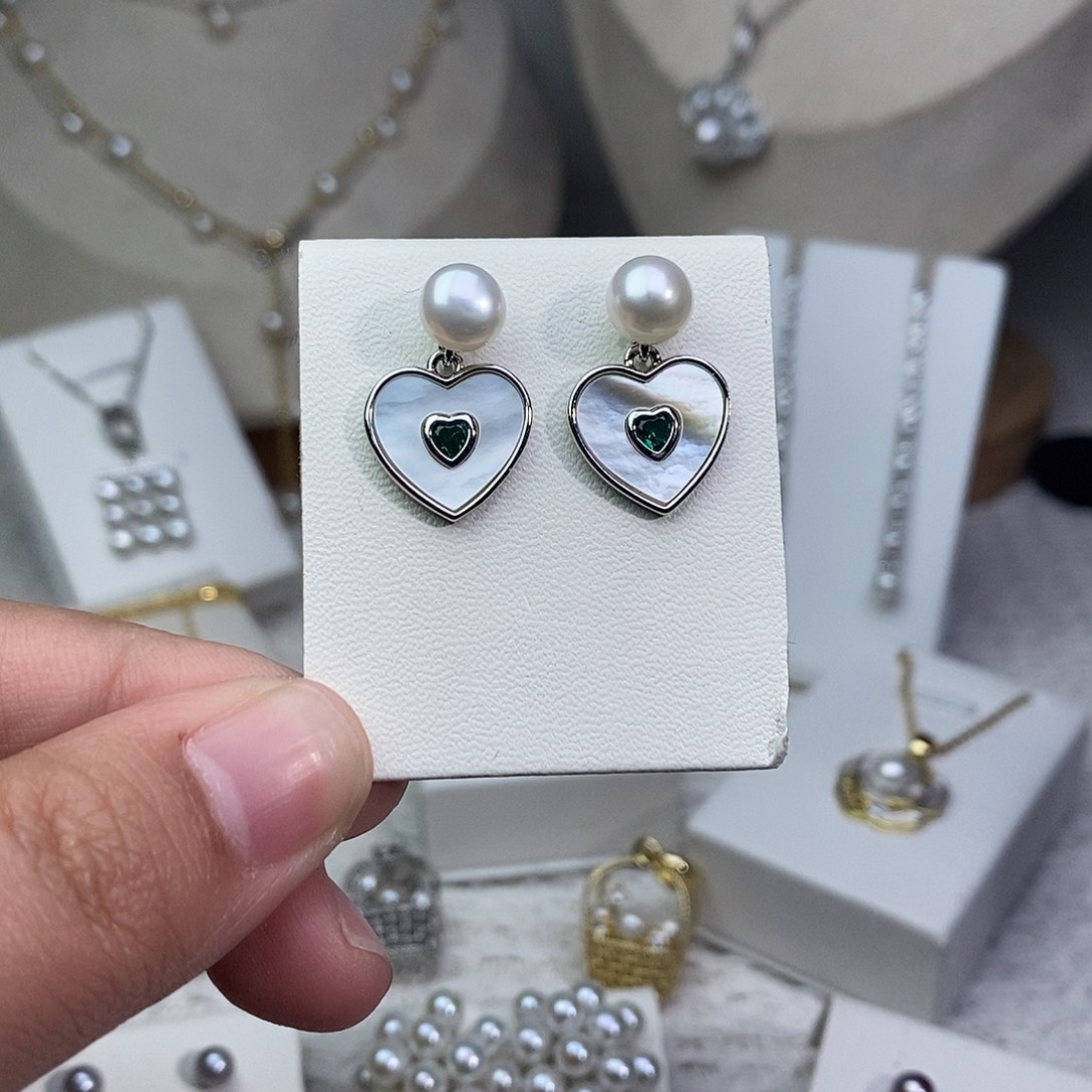 耳饰银S925镶嵌淡水珍珠