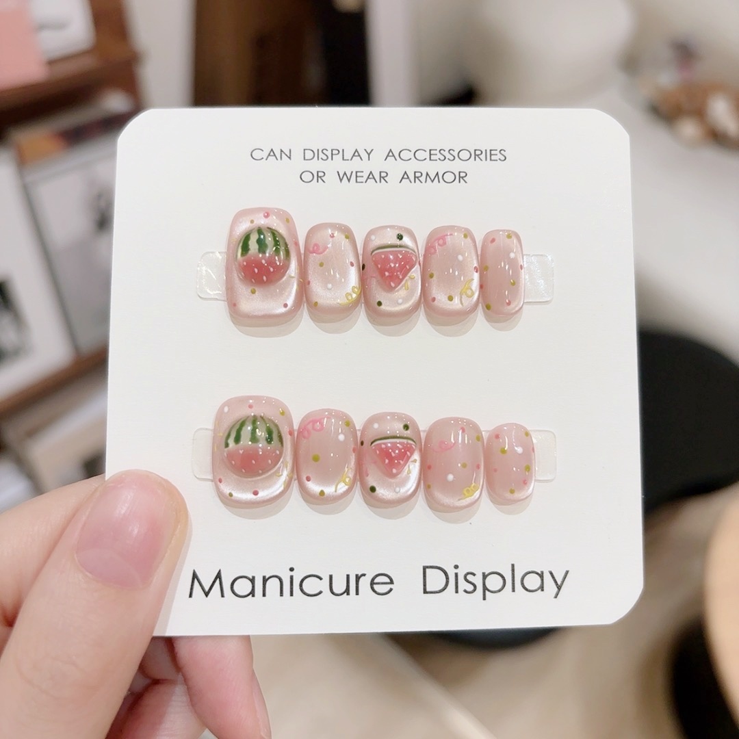 【西瓜冰】手工定制美甲贴片10片装 半手工猫眼ins