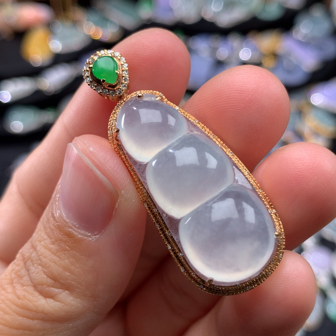 吊坠(不含链)18K金镶嵌翡翠