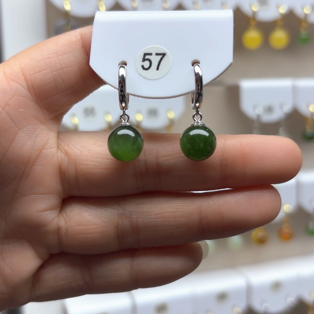 和田玉耳饰银S925镶嵌